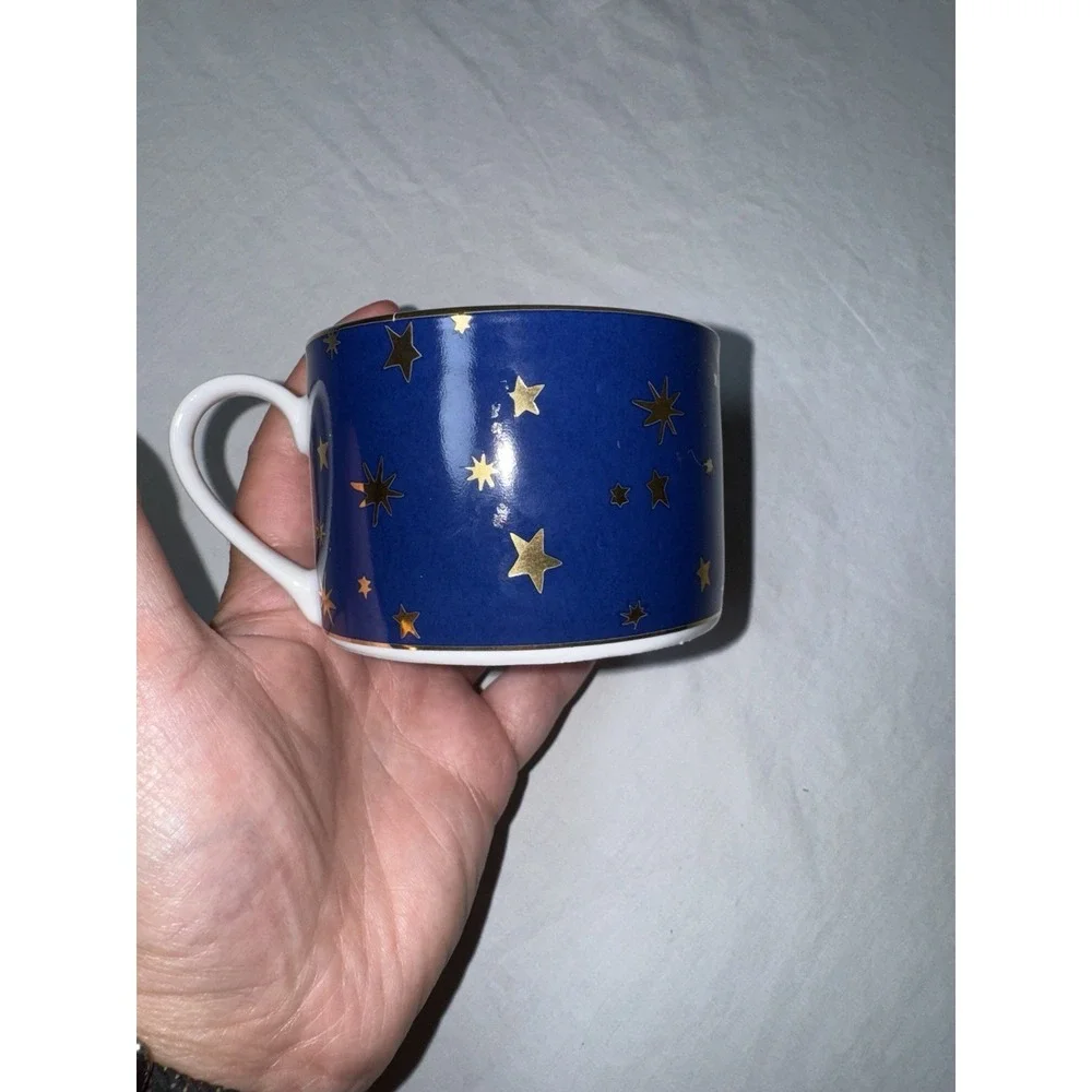 Sakura Galaxy Fine Porcelain Flat Bottom Tea Cup & Saucer Celestial Gold Stars